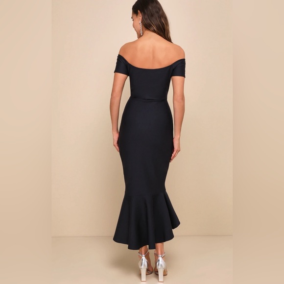 Lulu: How Much I Care Midnight Blue Off-the-Shoulder Midi Dress Size S. - Picture 2 of 9